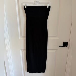 Black Ribbed Strapless Midi Dress – Wild Fable